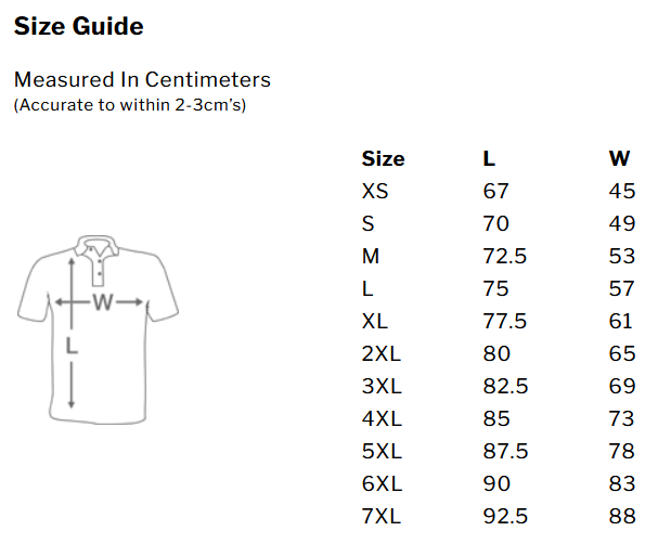 Mens Polo Size Guide